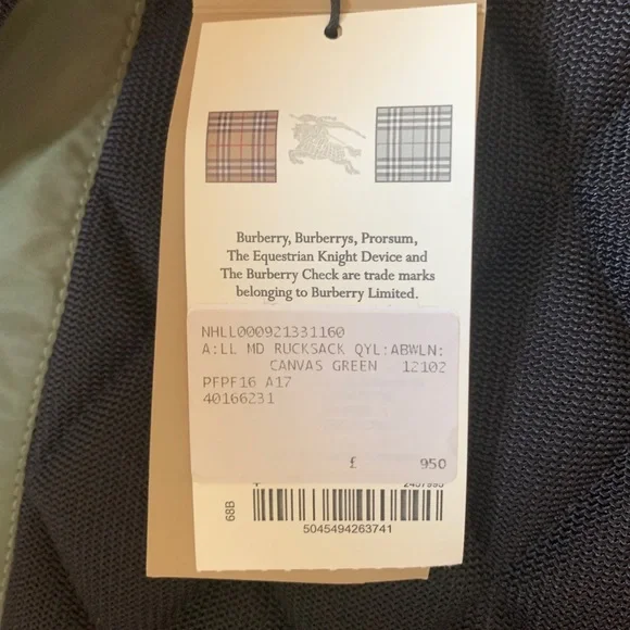 NWT Burberry Rucksack Olive Green Medium Backpack - Picture 9 of 9